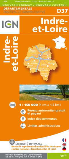 detail Indre-et-Loire departement 1:150.000 mapa IGN