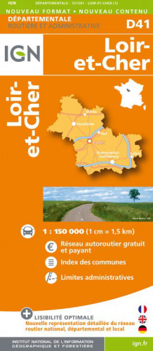 Loir-et-Cher departement 1:150.000 mapa IGN