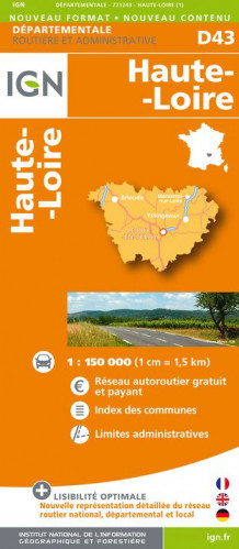 Haute-Loire departement 1:150.000 mapa IGN