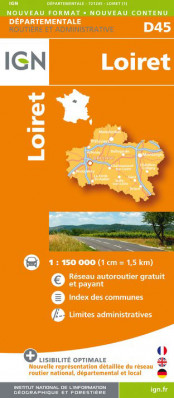Loiret departement 1:150.000 mapa IGN