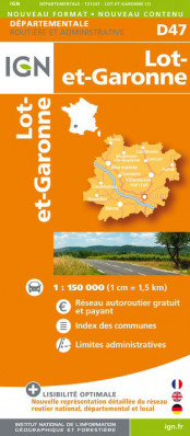 Lot-et-Garonne departement 1:150.000 mapa IGN