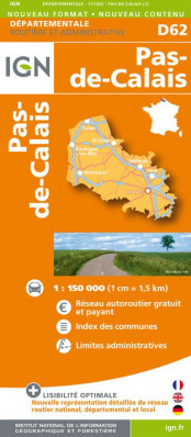 Pas-de-Calais departement 1:150.000 mapa IGN