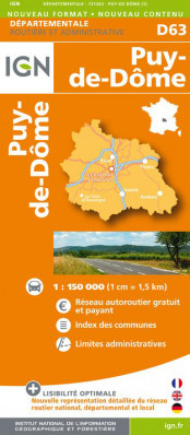 Puy-de-Dôme departement 1:150.000 mapa IGN