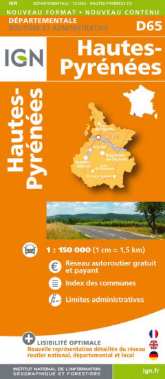 detail Hautes-Pyr. departement 1:150.000 mapa IGN