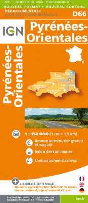 Pyrénées-Orientales departement 1:150.000 mapa IGN