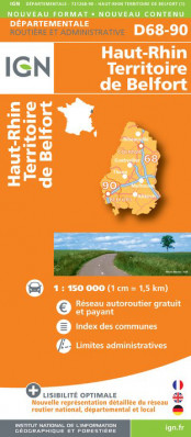 Haut-Rhin / Territoire de Belfort departement 1:150.000 mapa IGN