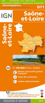 Saône-et-Loire departement 1:150.000 mapa IGN