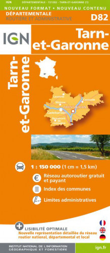 Tarn-et-Garonne departement 1:150.000 mapa IGN