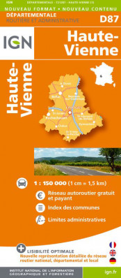 Haute-Vienne departement 1:150.000 mapa IGN