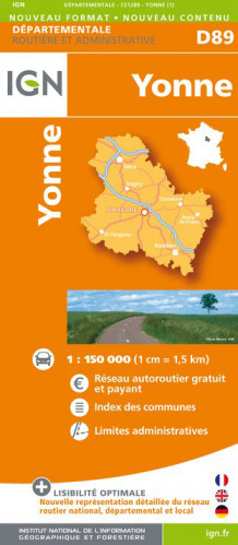 Yonne departement 1:150.000 mapa IGN