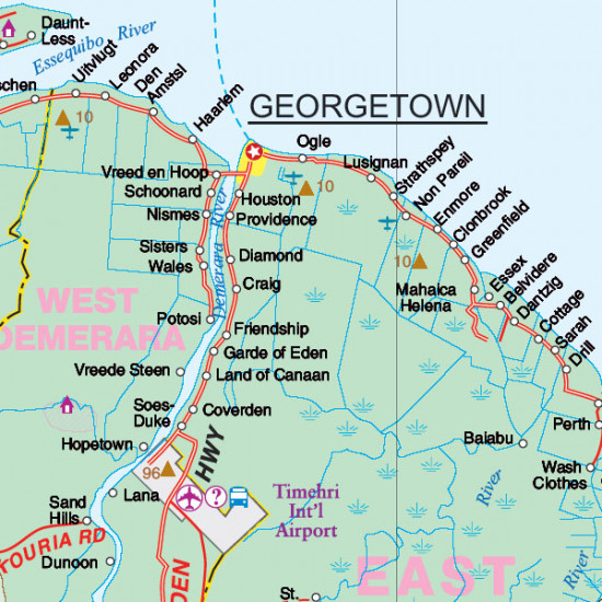 detail Guyana, Surinam & French Guiana 1:850t mapa ITM