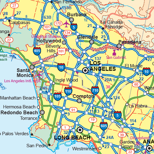 detail Los Angeles & Kalifornie jih (Los Angeles & Southern California) 1:15t/1:1m mapa