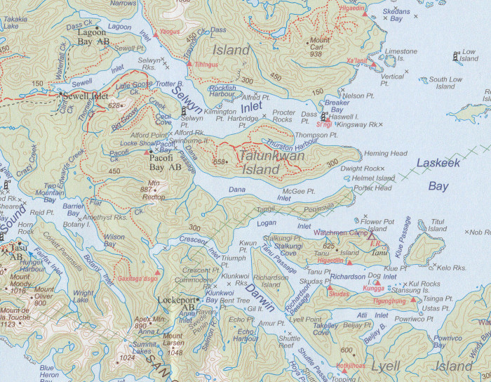 detail Queen Charlotte Islands (Haida Gwaii) 1:250t mapa ITM
