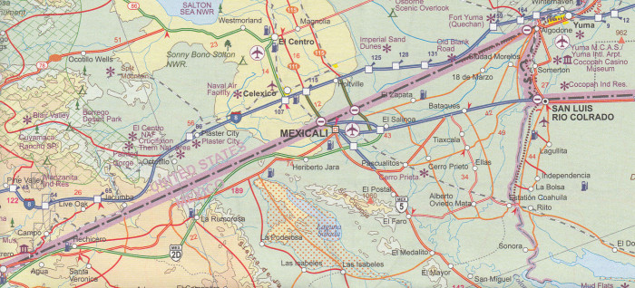 detail US/Mexico Border 1:1,390,000 cestovní mapa ITM
