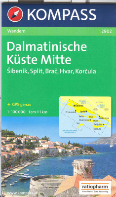 Dalmátké pobřeží Střed 1:100t mapa #2902 KOMPASS