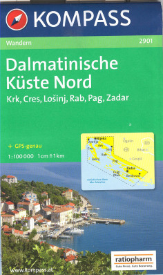 Dalmátské pobřeží Sever 1:100t mapa #2901 KOMPASS