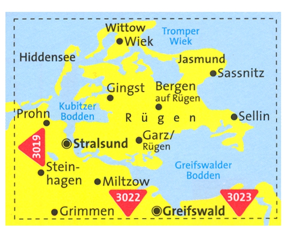 detail Rujána (Rügen), Stralsund, Greiswald 1:70t mapa #3020 KOMPASS