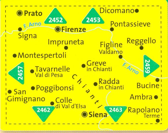 detail Toskánsko - Firenze, Siena Chianti mapa 1:50t #2458 KOMPASS