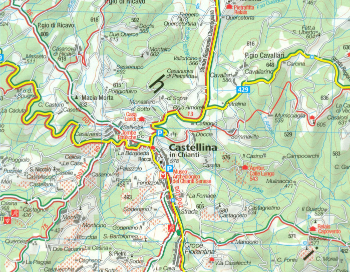 detail Toskánsko - Firenze, Siena Chianti mapa 1:50t #2458 KOMPASS