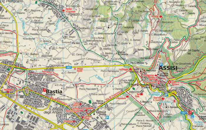 detail Umbria - Foligno, Spoleto, Terni, Valnerina 1:50t mapa KOMPASS #2473