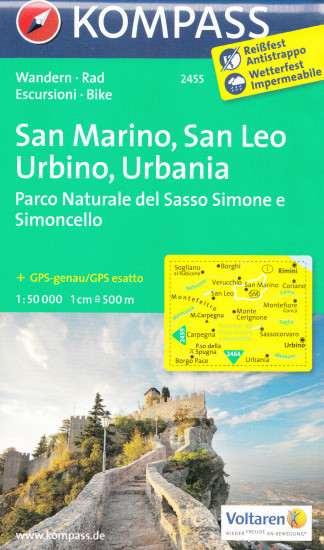 detail San Marino, San Leo, Urbino, Urbania 1:50t mapa KOMPASS #2455