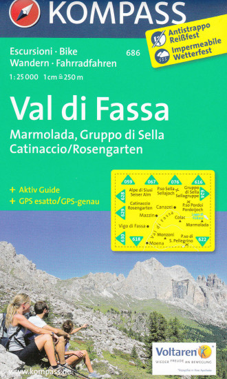 detail Val di Fassa, Marmolada, Grupo di Sella 1:25t mapa KOMPASS #686