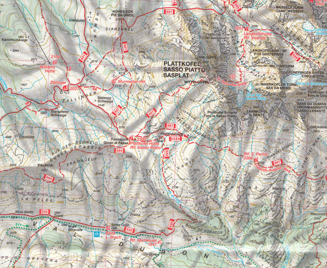 detail Val di Fassa, Marmolada, Grupo di Sella 1:25t mapa KOMPASS #686