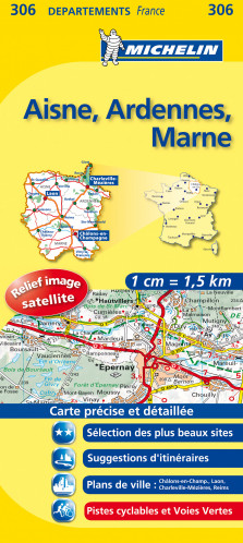 Aisne, Ardennes, Marne (Francie), mapa 1:150 000, MICHELIN