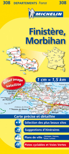Finistere, Morbihan (Francie), mapa 1:150 000, MICHELIN