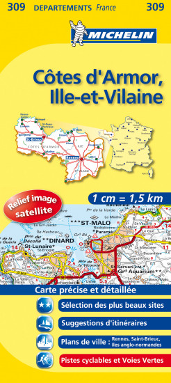 detail Côtes d´Armor, Ille-et-Vilaine (Francie), mapa 1:150 000, MICHELIN
