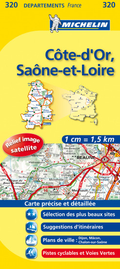 detail Côte-d´Or, Saône-et-Loire (Francie), mapa 1:150 000, MICHELIN