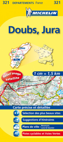 Doubs, Jura (Francie), mapa 1:150 000, MICHELIN