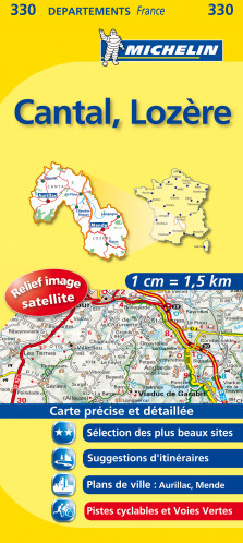Cantal, Lozere (Francie), mapa 1:150 000, MICHELIN