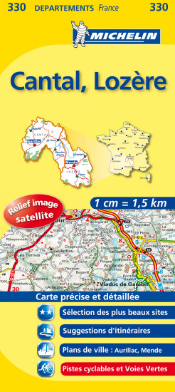 detail Cantal, Lozere (Francie), mapa 1:150 000, MICHELIN
