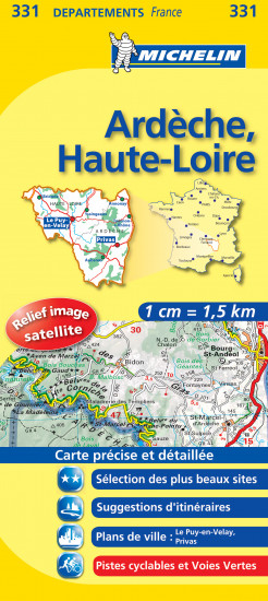 detail Ardeche, Haute-Loire (Francie), mapa 1:150 000, MICHELIN
