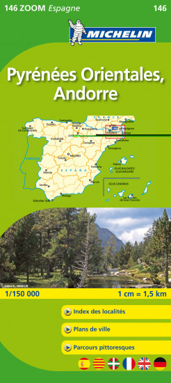 detail Pyreneje východ, Andorra (Španělsko), mapa 1:150 000, MICHELIN