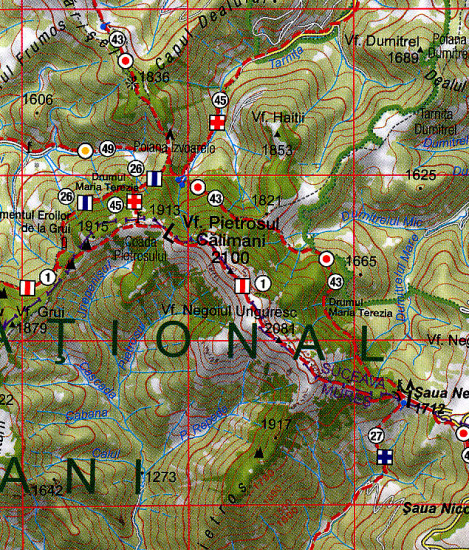 detail Calimani Mountains 1:70.000 mapa MUNTI