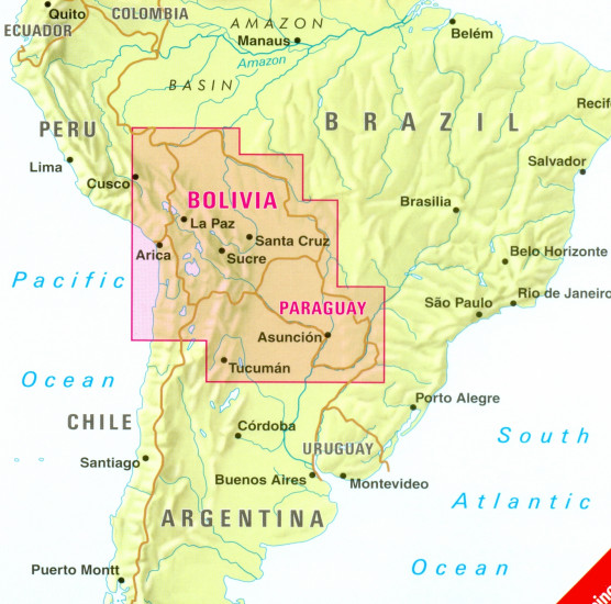 detail Bolívie (Bolivia), Paraguay 1:2,5m mapa Nelles