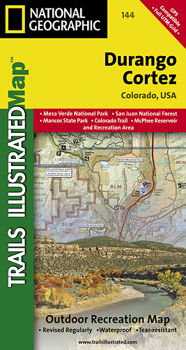 detail Durango, Cortez (Colorado) turistická mapa GPS komp. NGS