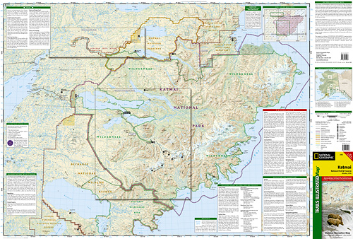 detail Katmai národní park turistická mapa GPS komp. NGS