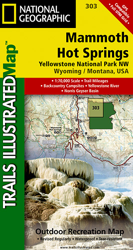 detail Mammoth Hot Springs Yellowstone národní park turistická mapa GPS komp. NGS