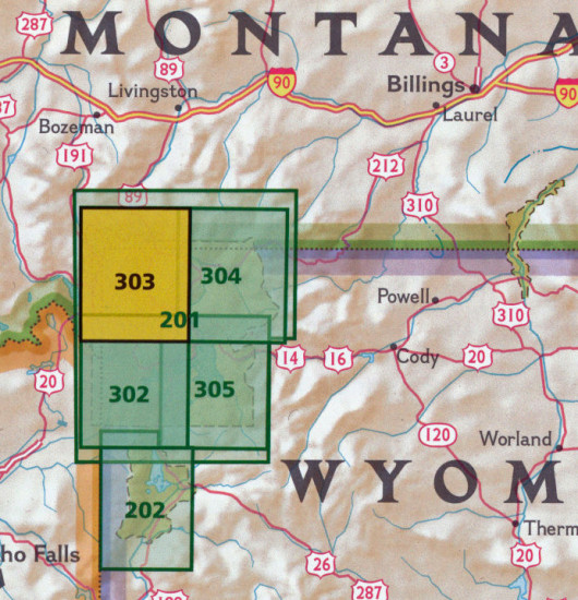 detail Mammoth Hot Springs Yellowstone národní park turistická mapa GPS komp. NGS