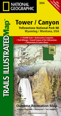 Tower / Canyon Yellowstone národní park turistická mapa NGS GPS