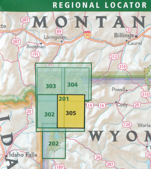 detail Yellowstone Lake turistická mapa GPS komp. NGS