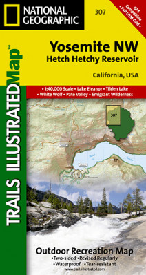Yosemite Hetch Hetchy Reservoir národní park (Kaliforine) turistická mapa GPS ko