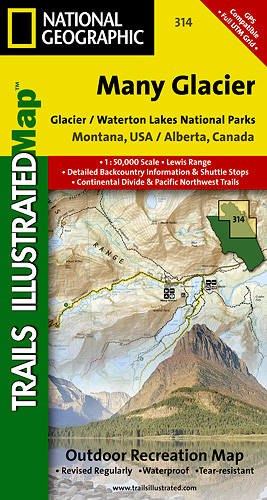 Many Glacier, Waterton lakes národní park (Montana) turistická mapa GPS komp. NG