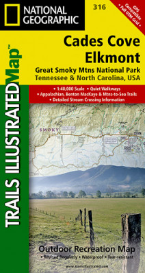 Cades Cove / Elkmont Great smoky mountains národní park turistická mapa GPS komp
