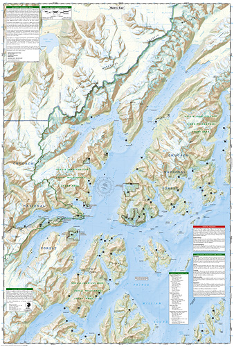 detail Prince William Sound, West národní park (Alaska) turistická mapa GPS komp. NGS