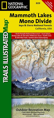 detail Mammoth Lakes, Mono Divide národní park (Kalifornie) turistická mapa GPS komp. N