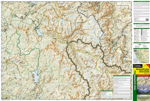 detail Mammoth Lakes, Mono Divide národní park (Kalifornie) turistická mapa GPS komp. N